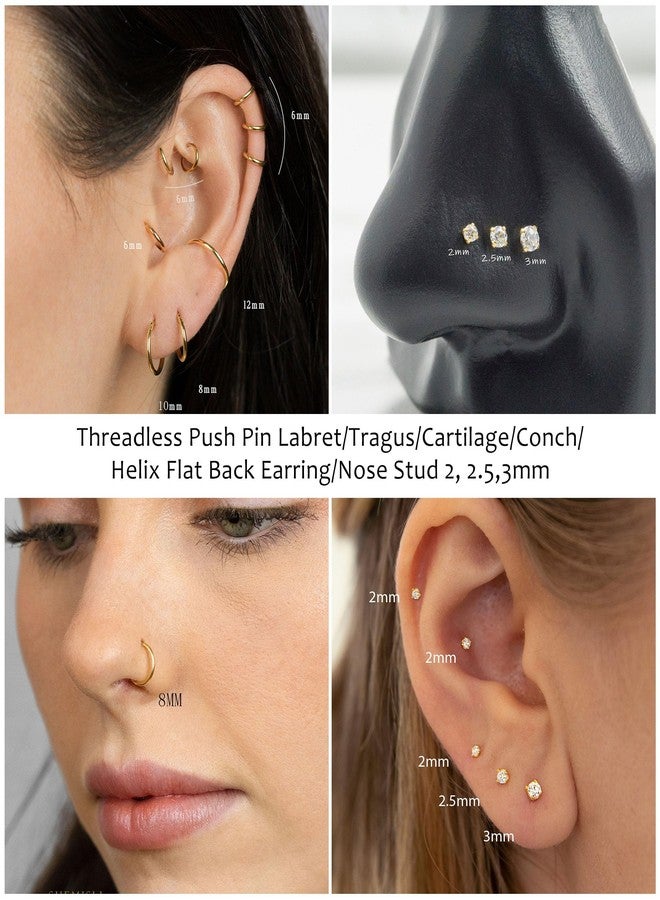 Staligue 20G Threadless Nose Studs,316L Surgical Steel Push in Nose Rings Studs CZ Tragus Conch Helix piercing jewelry Flat Back Earrings Lip Labret Nose Piercing Monroe Medusa Piercing Jewelry - Image 3
